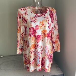 EUC Chicos T-Tunic. Chicos Sz 3 (US Sz 16/L).3/4 length sleeve abstract floral.